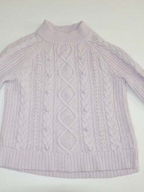 J. Crew Women's Pom Pom Cable Knit Sweater Medium Light Lavender Wool Blend M